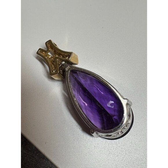 Vintage 14K Diamond and Teardrop Amethyst Pendant in Filigree Setting - Picture 5 of 8